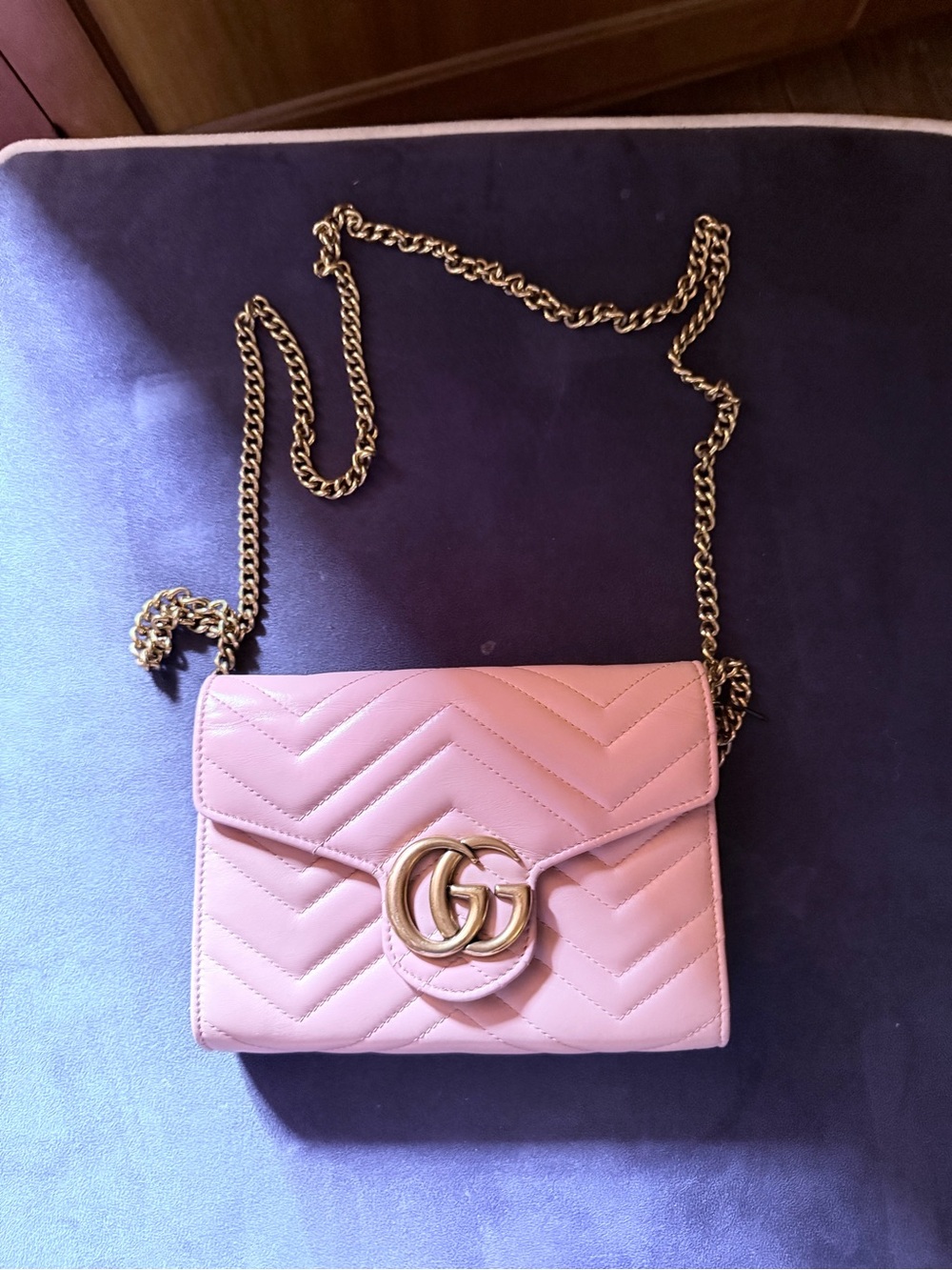 Gucci Pink Quilted GG Marmont Crossbody with Gold Chain